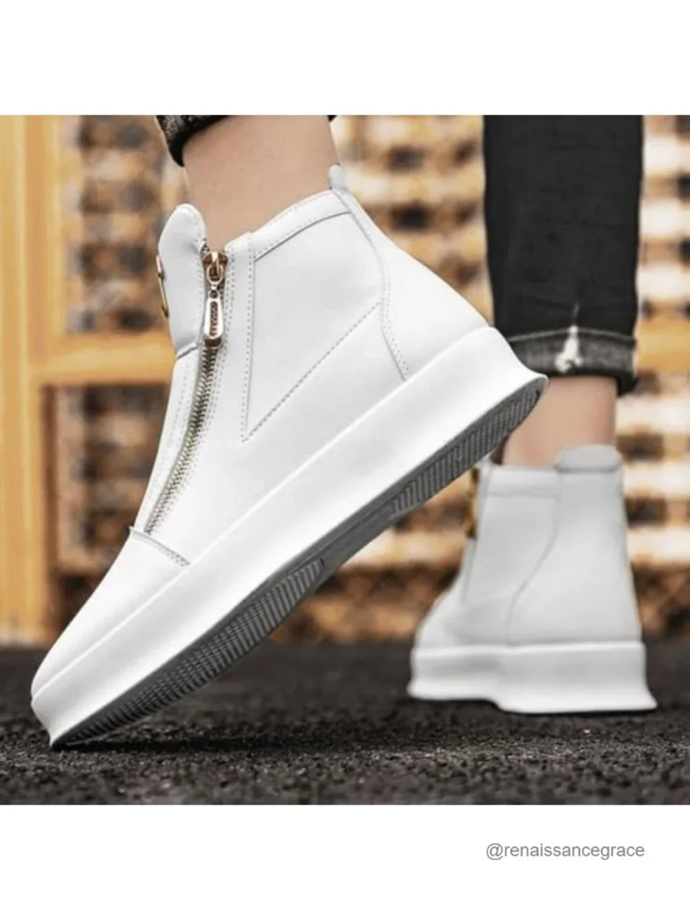 High-Top Leather Sneakers with Gold Zippers Fashion Street Wear Cushioned Ankle